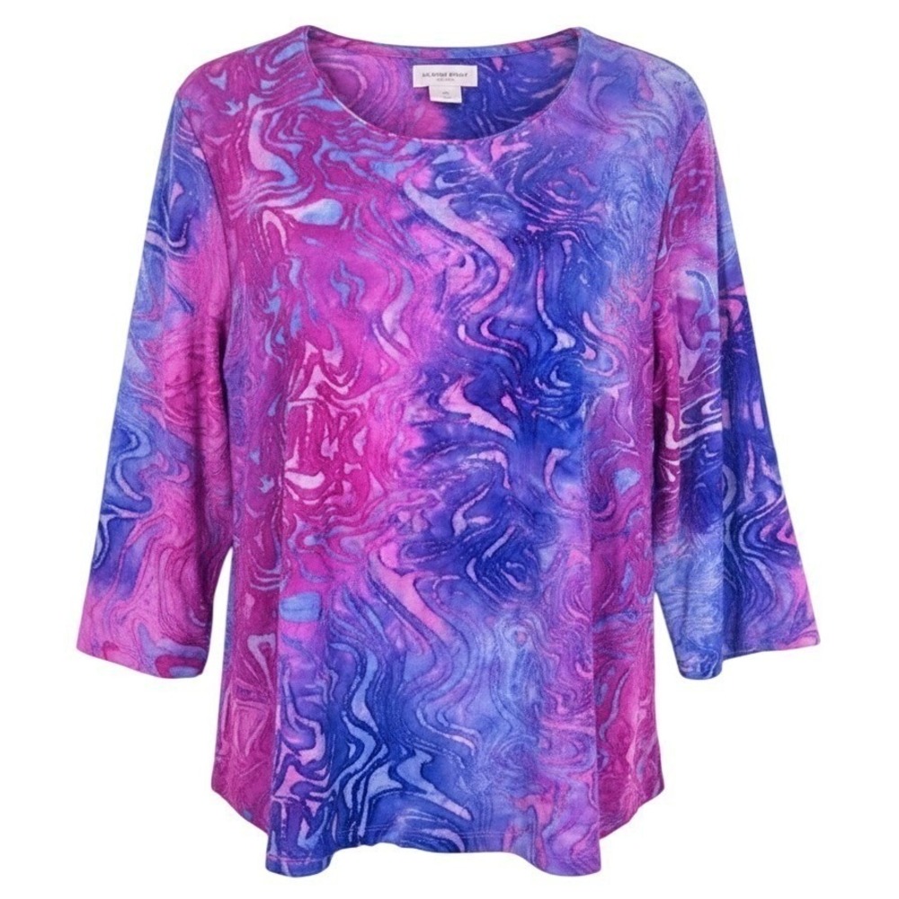 NEW Allison Daley PETITE LARGE Pink Abstract Burnout 3/4‎ Sleeve Textured Shirt